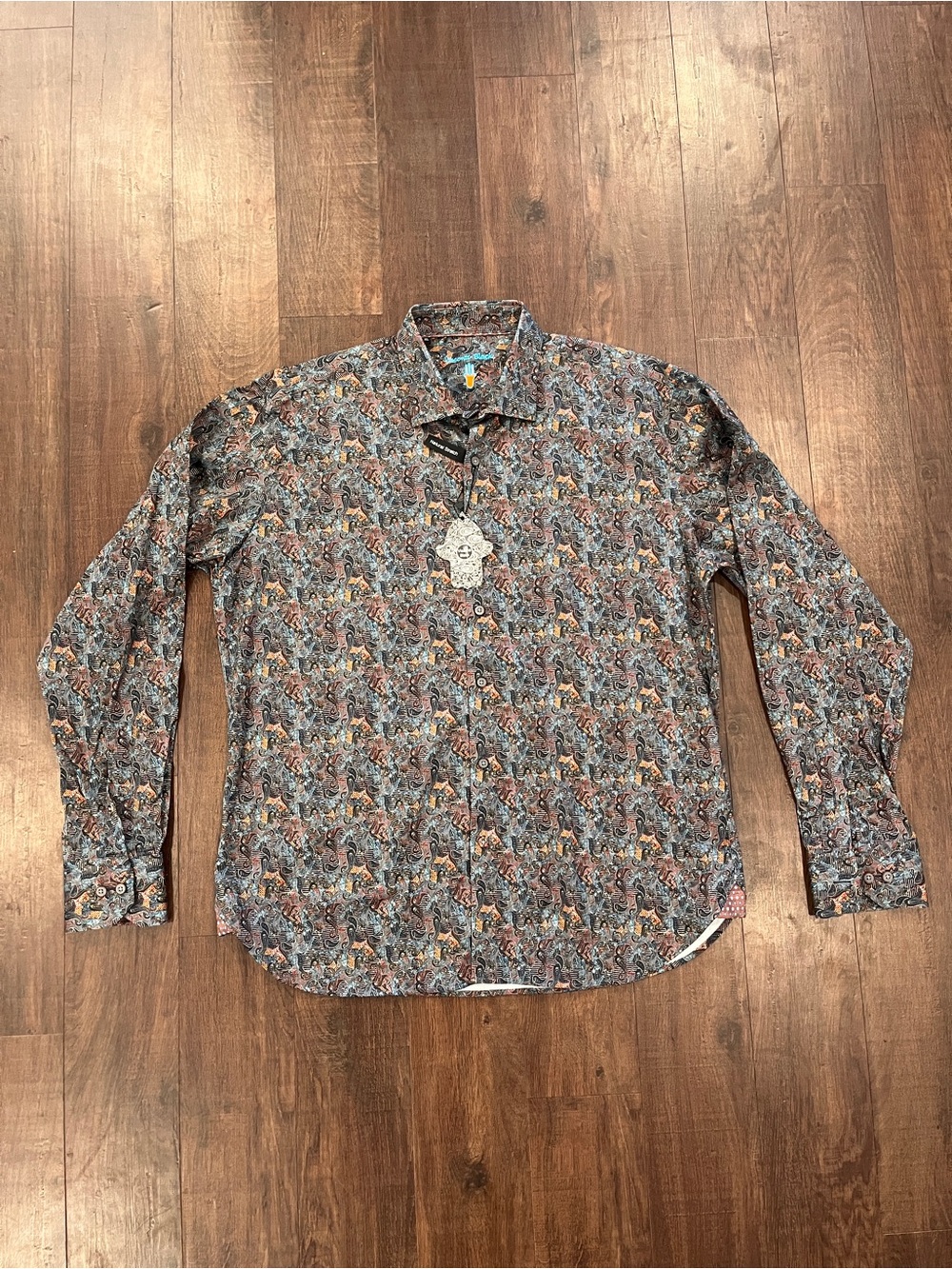 Visconti Black Mens XL Woven Natural Stretch Button up Shirt Multi Color Paisley